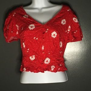 Red crop top with white daisy /dot Pattern shirt
